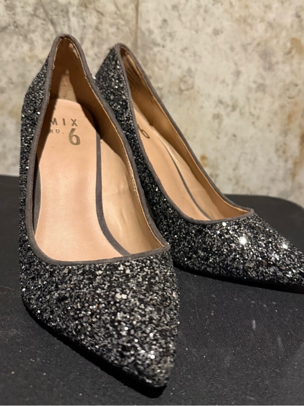 Mix No. 6 Black Glitter Pointed-Toe Pumps